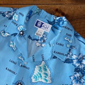 VINTAGE Styled By RJC Made In Hawaii Blue Hawaiian Tropical Graphic Shirt XL